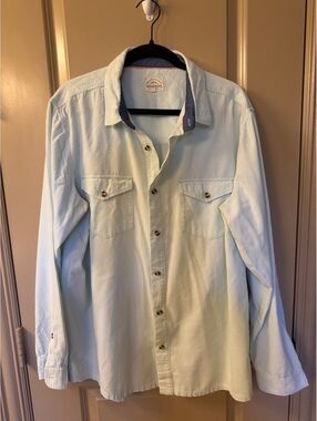 Passenger Light Blue Corduroy Button-Up Shirt with Chest Pockets, Men's Size L